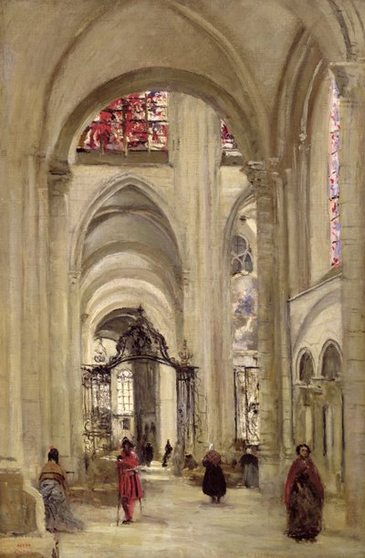 Interior of the Cathedral of St. Etienne, Sens, c.1874 by Jean Baptiste Camille Corot